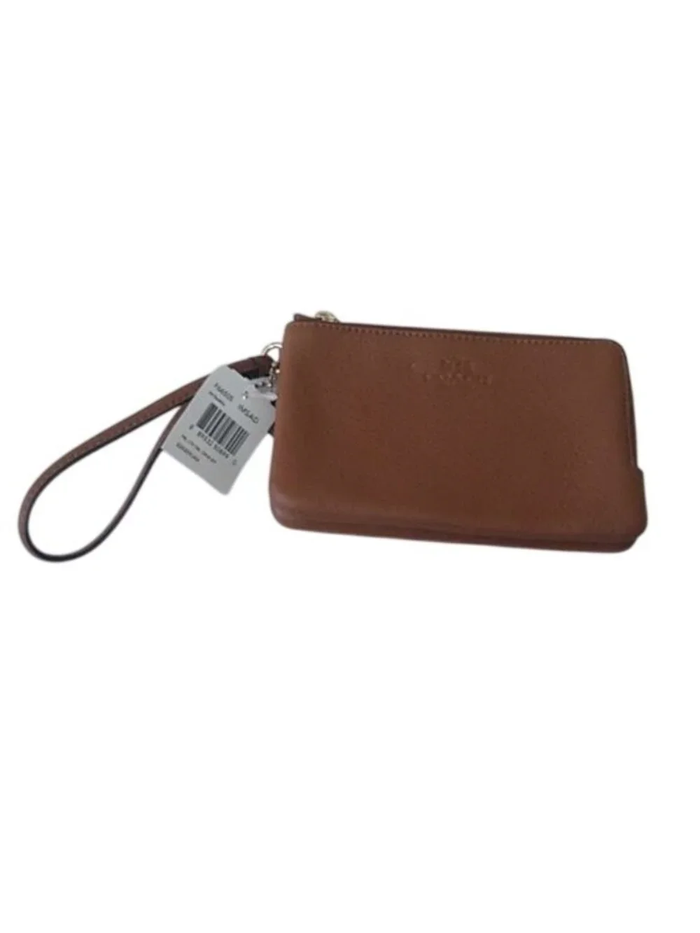Coach F66505 Pebble Leather Double Corner Zip Wristlet, IM/Saddle